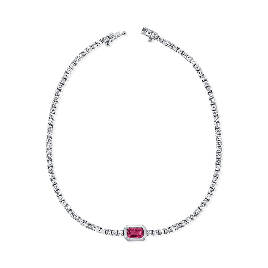 14K Gold Pink Sapphire & Diamond Tennis Bracelet