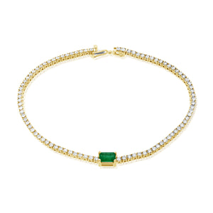 14K Gold Green Emerald & Diamond Tennis Bracelet