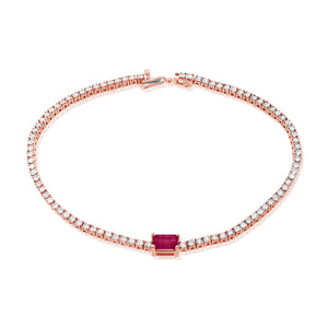 14K Gold Pink Sapphire & Diamond Tennis Bracelet
