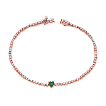 Load image into Gallery viewer, 14K Gold Diamond &amp; Heart Emerald Tennis Bracelet