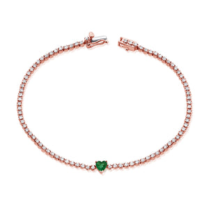 14K Gold Diamond & Heart Emerald Tennis Bracelet