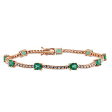 Load image into Gallery viewer, 14k Gold, Green Emerald &amp; Diamond Tennis Bracelet