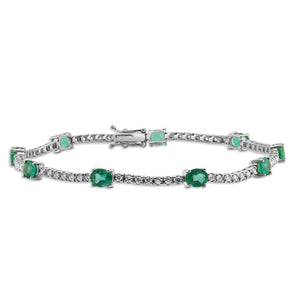 14k Gold, Green Emerald & Diamond Tennis Bracelet