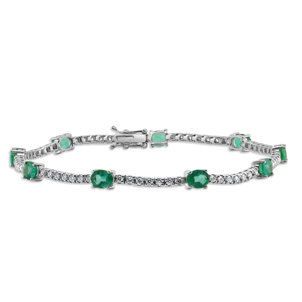 14k Gold, Green Emerald & Diamond Tennis Bracelet