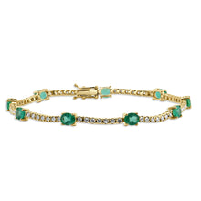 Load image into Gallery viewer, 14k Gold, Green Emerald &amp; Diamond Tennis Bracelet