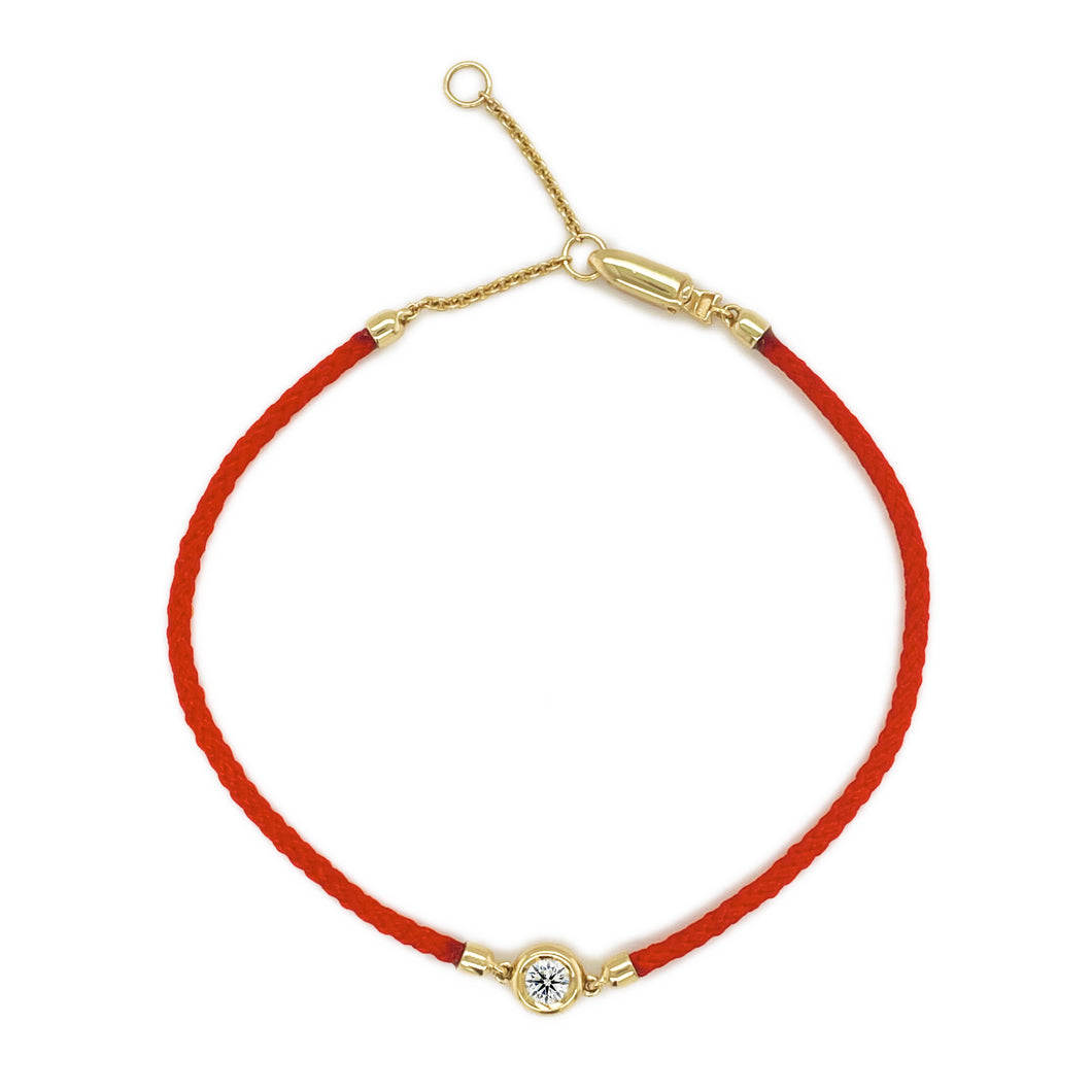 14k Gold & Diamond Red String Bracelet