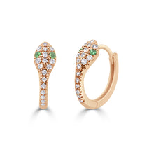 Load image into Gallery viewer, 14k Gold &amp; Diamond &amp; Tsavorite Snake Huggies