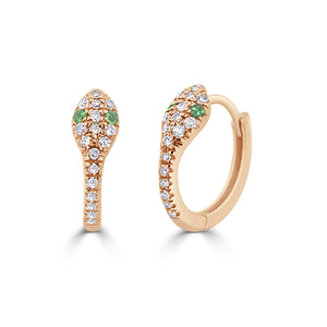 14k Gold & Diamond & Tsavorite Snake Huggies