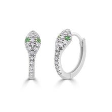 Load image into Gallery viewer, 14k Gold &amp; Diamond &amp; Tsavorite Snake Huggies