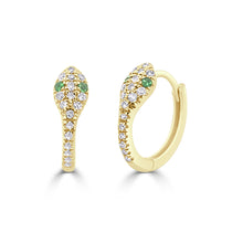 Load image into Gallery viewer, 14k Gold &amp; Diamond &amp; Tsavorite Snake Huggies