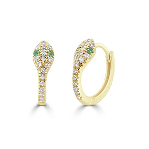 14k Gold & Diamond & Tsavorite Snake Huggies