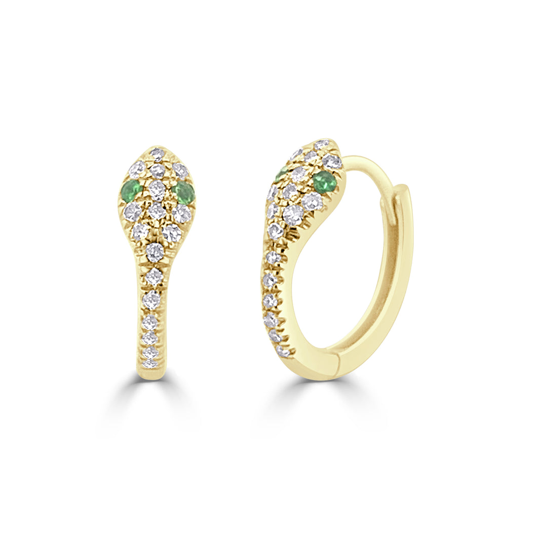 14k Gold & Diamond & Tsavorite Snake Huggies