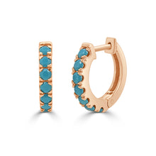 Load image into Gallery viewer, 14k Gold &amp; Turquoise Huggie Earrings
