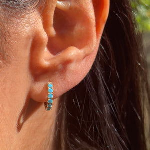 14k Gold & Turquoise Huggie Earrings