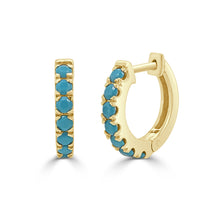 Load image into Gallery viewer, 14k Gold &amp; Turquoise Huggie Earrings