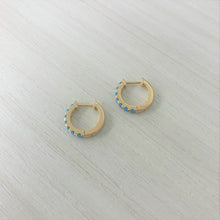 Load image into Gallery viewer, 14k Gold &amp; Turquoise Huggie Earrings