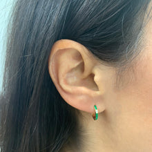 Load image into Gallery viewer, 14k Gold &amp; Diamond Green Enamel Huggies