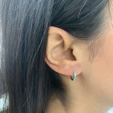 Load image into Gallery viewer, 14k Gold &amp; Diamond Turquoise Enamel Huggies