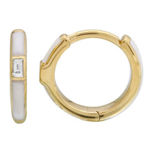 Load image into Gallery viewer, 14k Gold &amp; Diamond White Enamel Huggies