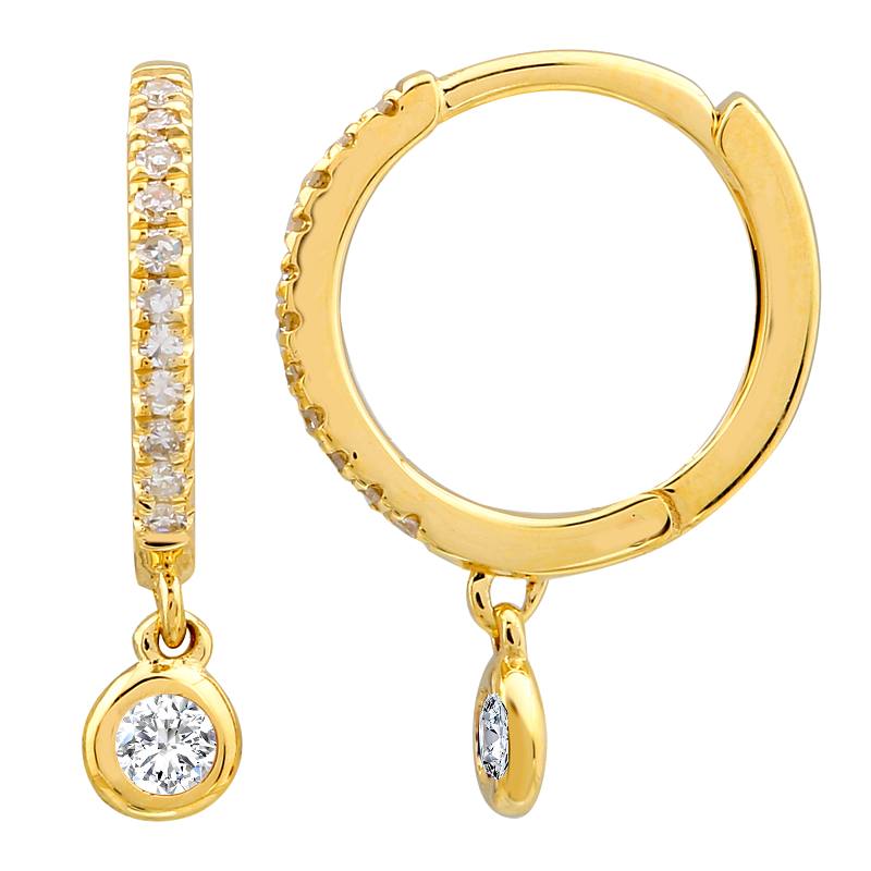 14k Gold & Diamond Dangle Huggies