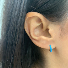 Load image into Gallery viewer, 14k Gold Turquoise Enamel Huggies