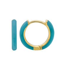 Load image into Gallery viewer, 14k Gold Turquoise Enamel Huggies