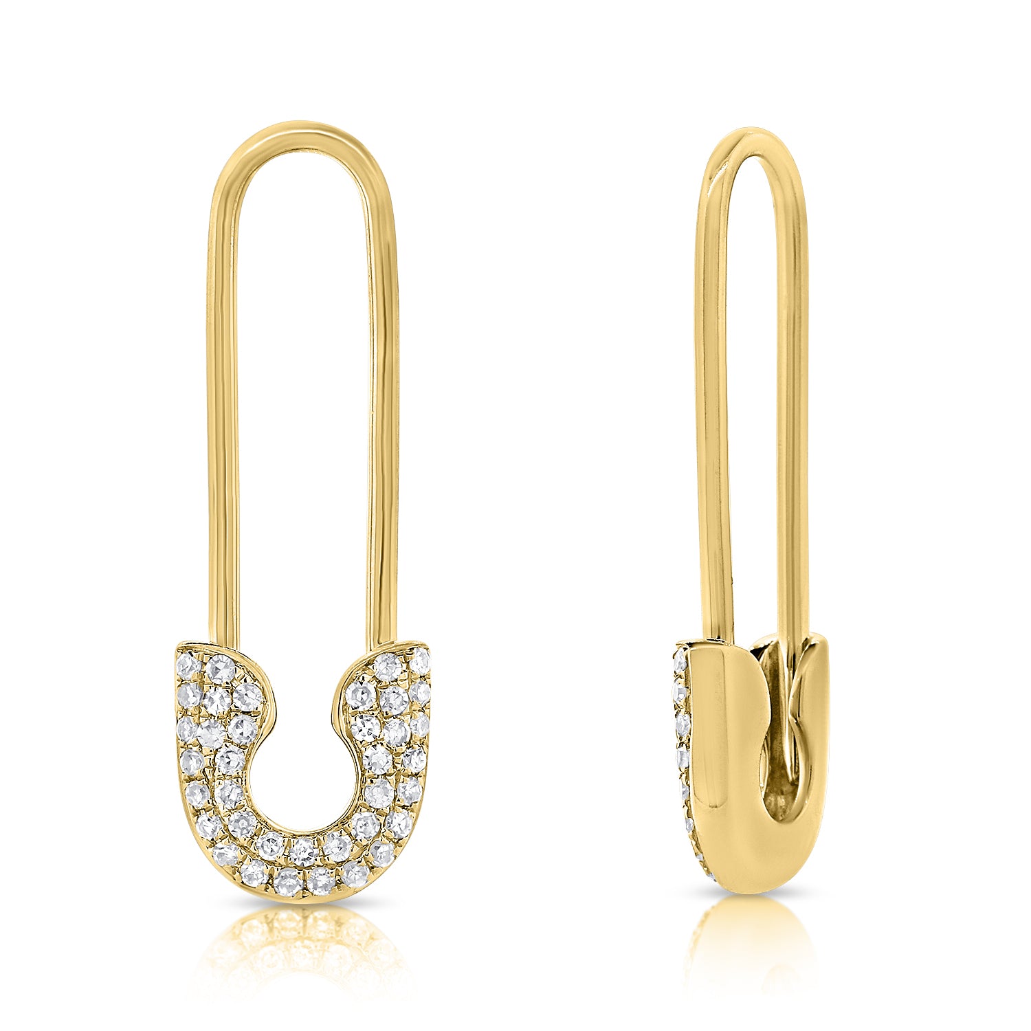 Natural Diamond Safety Pin Earrings 14K Yellow Gold Diamond 