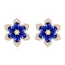 Load image into Gallery viewer, 14k Gold Diamond &amp; Sapphire Flower Stud Earrings