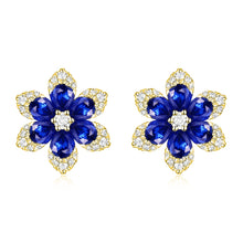 Load image into Gallery viewer, 14k Gold Diamond &amp; Sapphire Flower Stud Earrings