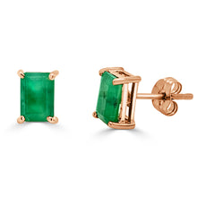 Load image into Gallery viewer, 14k Gold &amp; Green Emerald Emerald-Cut Stud Earrings