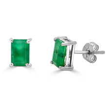 Load image into Gallery viewer, 14k Gold &amp; Green Emerald Emerald-Cut Stud Earrings