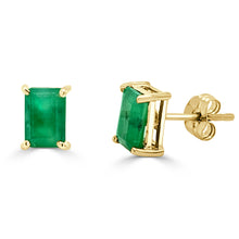 Load image into Gallery viewer, 14k Gold &amp; Green Emerald Emerald-Cut Stud Earrings