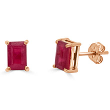 Load image into Gallery viewer, 14k Gold &amp; Ruby Emerald-Cut Stud Earrings