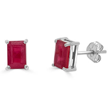 Load image into Gallery viewer, 14k Gold &amp; Ruby Emerald-Cut Stud Earrings