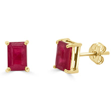 Load image into Gallery viewer, 14k Gold &amp; Ruby Emerald-Cut Stud Earrings
