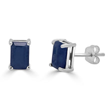 Load image into Gallery viewer, 14k Gold &amp; Blue Sapphire Emerald-Cut Stud Earrings
