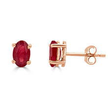 Load image into Gallery viewer, 14k Gold &amp; Red Ruby Oval Stud Earrings