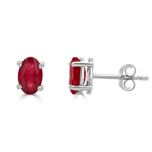 14k Gold & Red Ruby Oval Stud Earrings