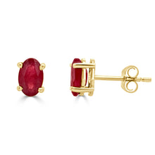 Load image into Gallery viewer, 14k Gold &amp; Red Ruby Oval Stud Earrings