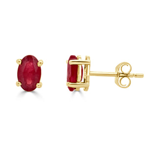 14k Gold & Red Ruby Oval Stud Earrings