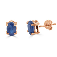 Load image into Gallery viewer, 14k Gold &amp; Blue Sapphire Oval Stud Earrings