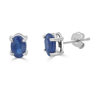 14k Gold & Blue Sapphire Oval Stud Earrings