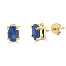 Load image into Gallery viewer, 14k Gold &amp; Blue Sapphire Oval Stud Earrings
