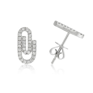 14k Gold & Diamond Paperclip Stud Earrings