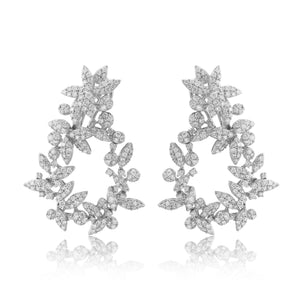 18k Gold & Diamond Flower Cluster Dangle Earrings