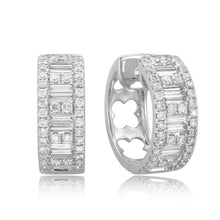 Load image into Gallery viewer, 18k Gold &amp; Baguette Diamond Huggie Hoop Earrings