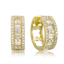 Load image into Gallery viewer, 18k Gold &amp; Baguette Diamond Huggie Hoop Earrings