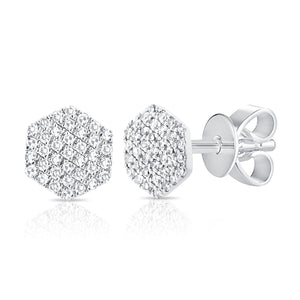14k Gold & Diamond Hexagon Stud Earrings