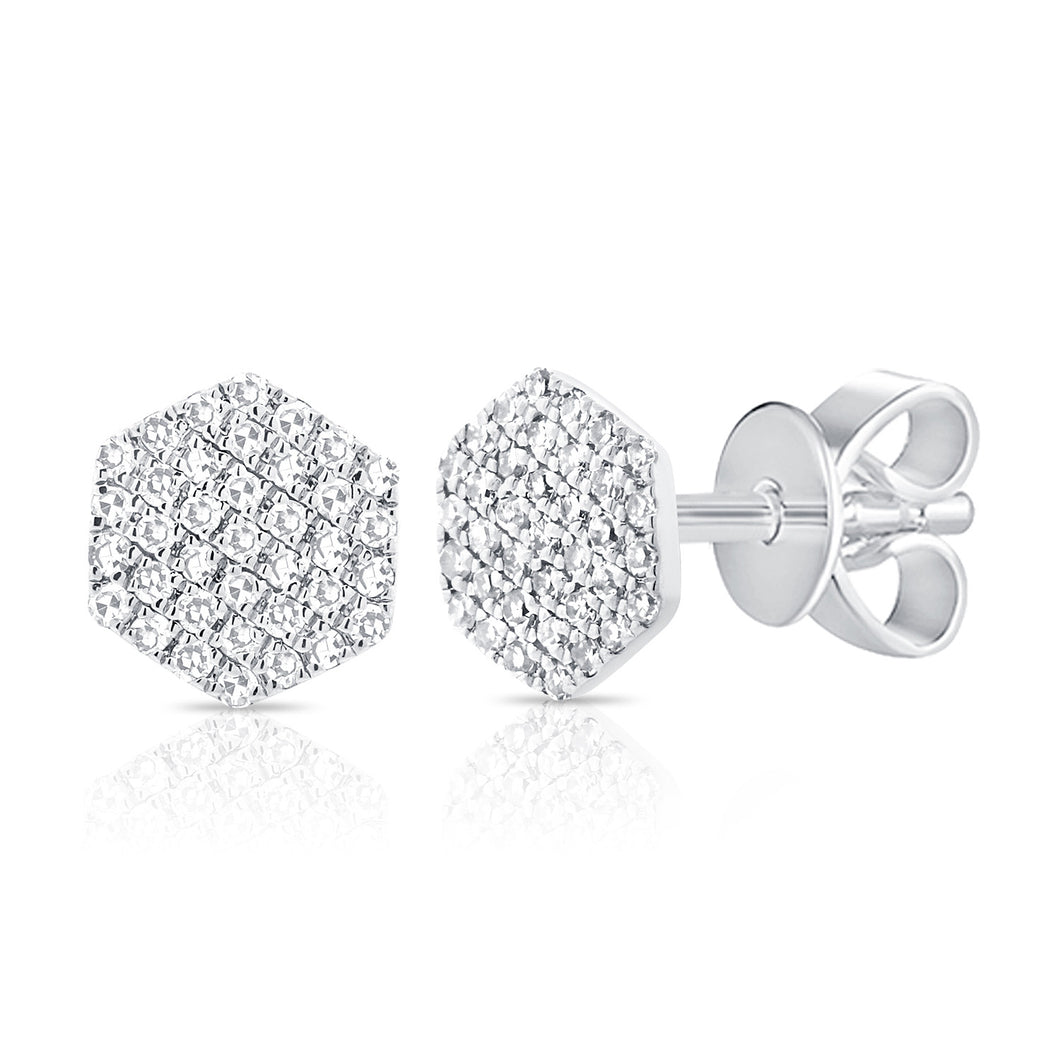 14k Gold & Diamond Hexagon Stud Earrings