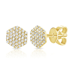 14k Gold & Diamond Hexagon Stud Earrings